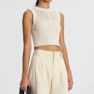 A.L.C. Womens Top Sawyer Knitted Top Bone Cream Cropped Sleeveless Size XS